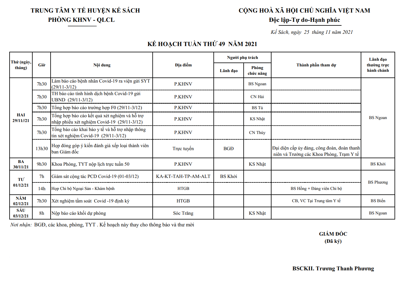 KẾ HOẠCH TUẦN 49 (29/11/2021-05/12/2021)