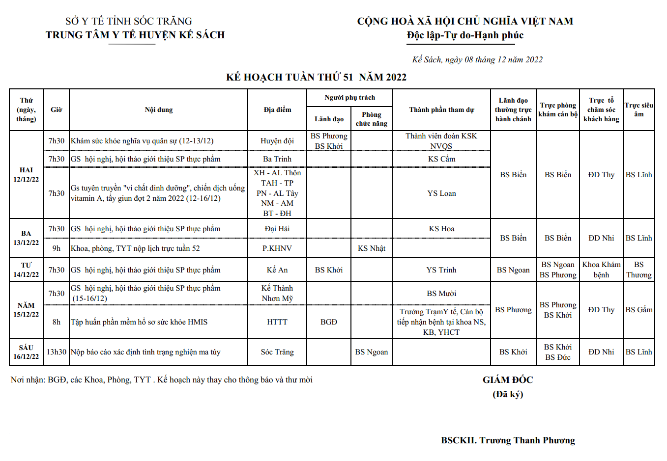 Kế hoạch tuần thứ 51 (12/12/2022 - 18/12/2022)