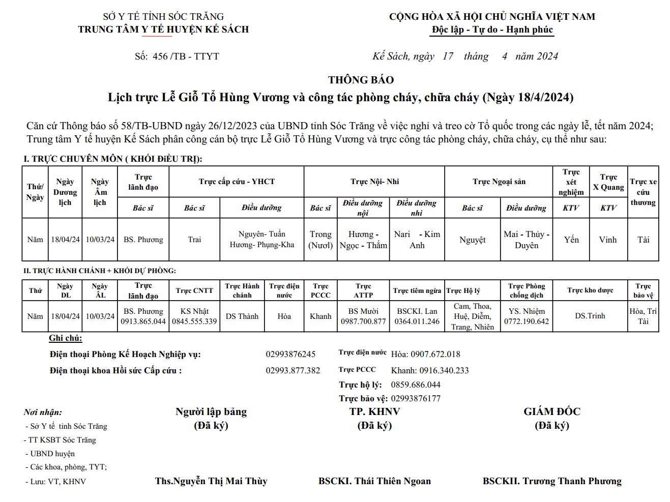 LỊCH TRỰC GIỖ TỔ HÙNG VƯƠNG NĂM 2024